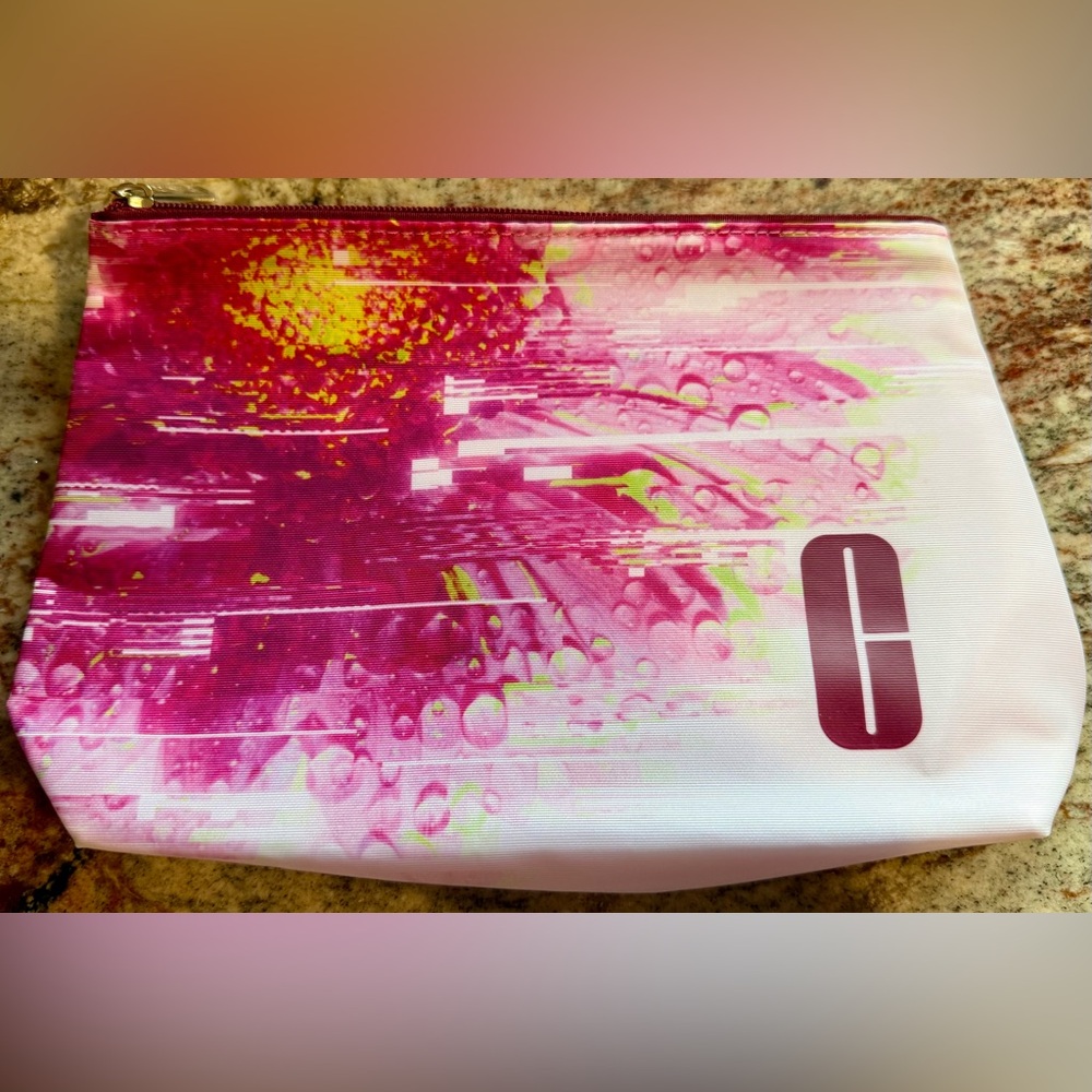 Clinique Pink and Yellow Green Floral Cosmetic Bag